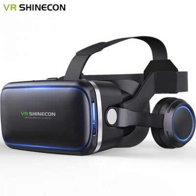 Shinecon 6. generációs VR videó szemüveg fejhallgatóval (3D filmnézéshez ideális, 4-6" kijelzőkhöz), Fekete