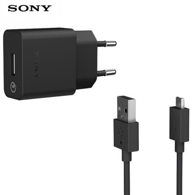 Sony UCH10_16B Hálózati töltő USB aljzat (5V / 1800mA, microUSB, UCB16 kábel) FEKETE