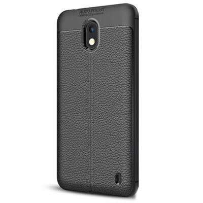 Hátlapvédő telefontok gumi / szilikon (bőr hátlap, varrás minta) Fekete [Nokia 2]