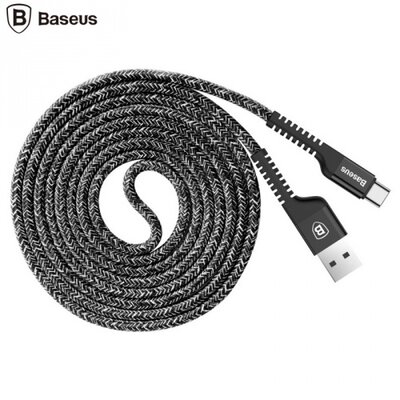 Baseus Adatátvitel adatkábel, töltő funkció (USB Type-C, 150 cm hosszú, kábeltörés elleni védelem, cipőfűző minta) FEKETE