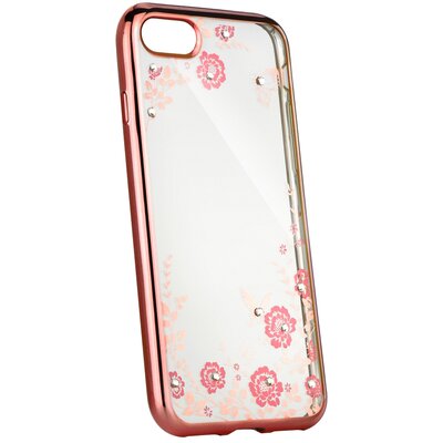 Forcell Diamond virágmintás szilikon hátlapvédő telefontok - Huawei Y7, rózsaszín-Arany