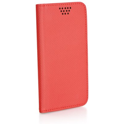 Univerzális bőrhatású oldalra nyíló flipes telefontok, mágneses záródás (a telefon kitolható fényképezéshez) 5,0 - 5,5 ", Piros