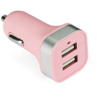 Autós szivargyújtós töltő 3,1A (2 x USB), rózsaszín