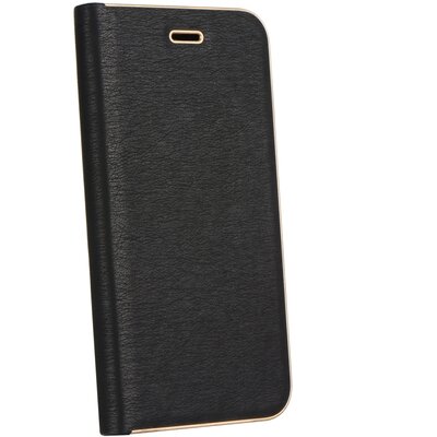 Luna Book elegáns flipes oldalra nyíló bőr hatású telefontok, alumínium éllel - Samsung Galaxy J5 2016, fekete