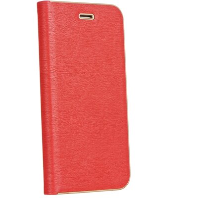 Luna Book elegáns flipes oldalra nyíló bőr hatású telefontok, alumínium éllel - Apple Iphone 7+ Plus / 8+ Plus, Piros