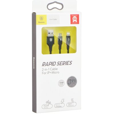 BASEUS Rapid 2in1 Kábel, USB - Lightning/Micro USB, fekete