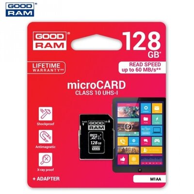 Goodram M1AA-1280R11 memóriakártya TransFlash 128GB (microSDXC - Class 10, UHS-1) + SD adapter