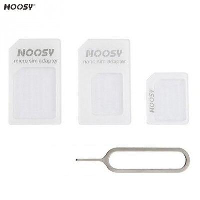 NOOSY Univerzális SIM adapter (Nano SIM kártyát Micro SIM és normál méretű kártyára alakítja át, kártya kiemelő), Fehér