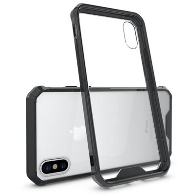 Hátlapvédő telefontok szilikon keret (BUMPER, akril hátlap) Fekete [Apple iPhone X]