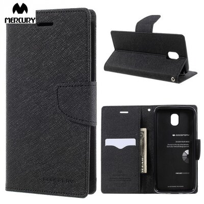 MERCURY Fancy Diary Telefontok álló, bőr hatású (flip, mágneses, oldalra nyíló, bankkártya tartó, asztali tartó funkció) Fekete [Samsung Galaxy J5 (2017) SM-J530 EU]