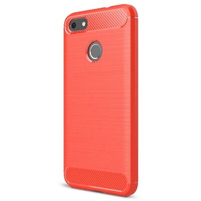 Hátlapvédő telefontok gumi / szilikon (közepesen ütésálló, szálcsiszolt, karbonminta) Piros [Huawei P9 lite mini]