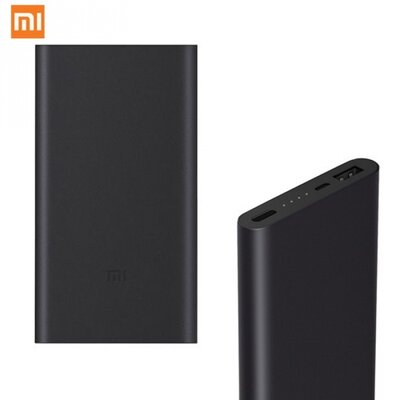 Xiaomi PLM02ZM Hordozható vésztöltő, powerbank (belső 10000 mAh akkumulátor, 5V / 2400mA, gyorstöltést támogatja, microUSB kábel), fekete