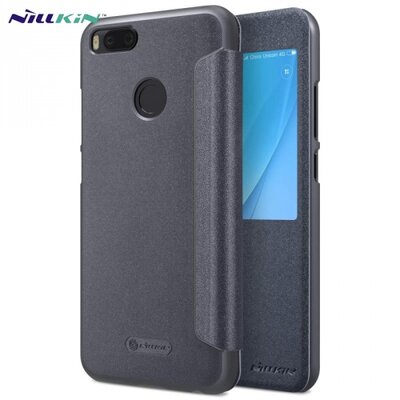Nillkin Sparkle műanyag telefontok (mikroszálas bőr aktív flip, oldalra nyíló, S-View Cover) fekete [Xiaomi Mi A1]