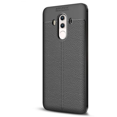 Hátlapvédő telefontok gumi / szilikon (bőrhatás, varrás minta) Fekete [Huawei Mate 10 Pro]