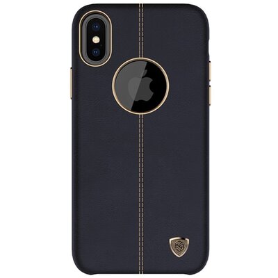 Nillkin Englon műanyag hátlapvédő telefontok (bőrbevonat, varrásminta, logo kivágás) Fekete [Apple iPhone X]