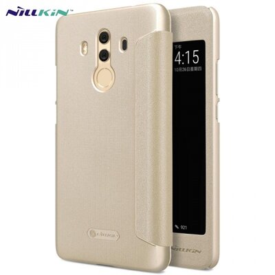 Nillkin Sparkle műanyag telefontok (mikroszálas bőr aktív flip, oldalra nyíló, S-View Cover) Arany [Huawei Mate 10 Pro]