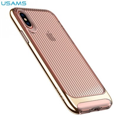 USAMS SENIOR hátlapvédő telefontok gumi / szilikon (műanyag keret, közepesen ütésálló, csíkos) Arany [Apple iPhone X]