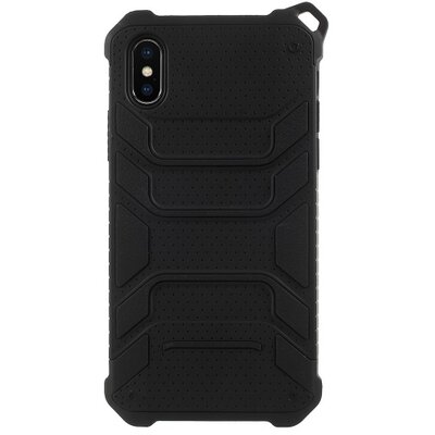 Műanyag hátlapvédő telefontok (szilikon belső, közepesen ütésálló, lyukacsos minta, nyakba akasztható) Fekete [Apple iPhone X]