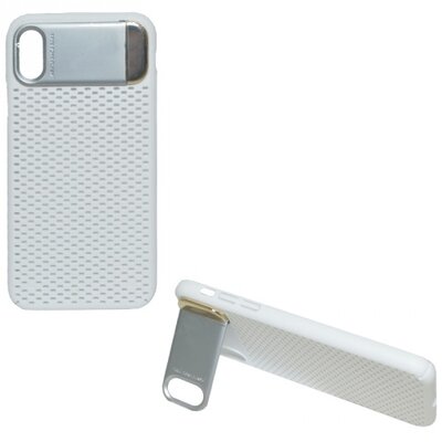 Műanyag hátlapvédő telefontok (közepesen ütésálló, kitámasztható, lyukacsos minta) Ezüst [Apple iPhone X]