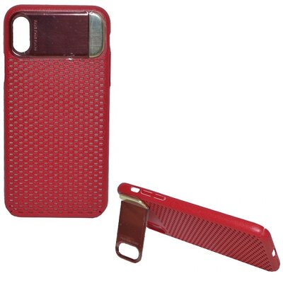 Műanyag hátlapvédő telefontok (közepesen ütésálló, kitámasztható, lyukacsos minta) Piros [Apple iPhone X]