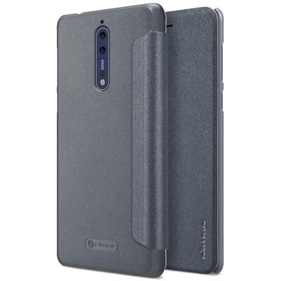 Nillkin Sparkle műanyag telefontok (bőr flip, oldalra nyíló) Fekete [Nokia 8]