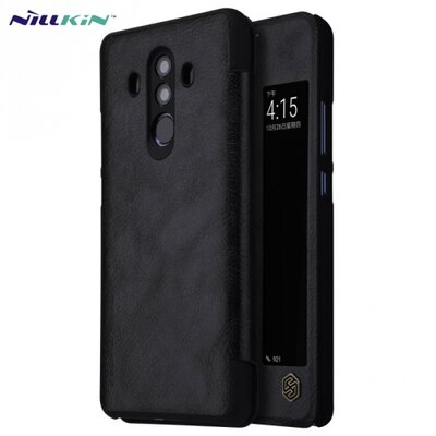 Nillkin Qin Telefontok álló, bőr hatású (aktív flip, oldalra nyíló, S-View Cover) fekete [Huawei Mate 10 Pro]