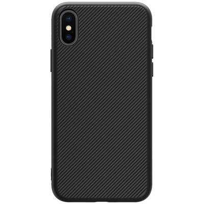 Nillkin ETON műanyag hátlapvédő telefontok (szilikon keret, beépített fémlemez, karbon minta) Fekete [Apple iPhone X]