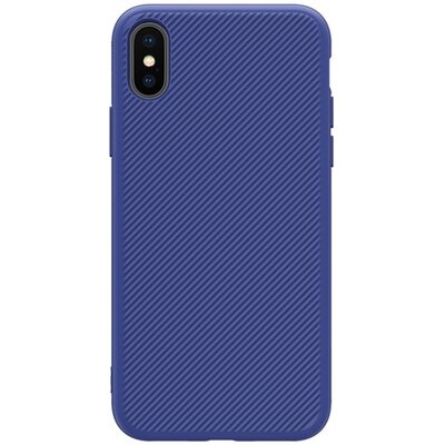 Nillkin ETON műanyag hátlapvédő telefontok (szilikon keret, beépített fémlemez, karbon minta) Kék [Apple iPhone X]
