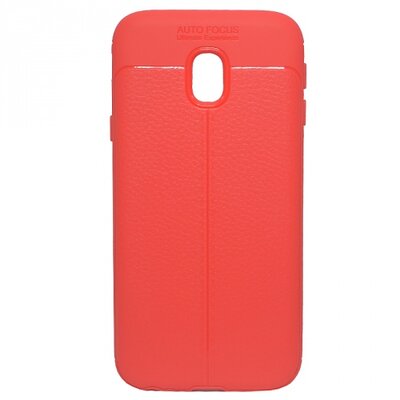 Hátlapvédő telefontok gumi / szilikon (bőrhatás, varrás minta) Piros [Samsung Galaxy J3 (2017) SM-J330 EU]