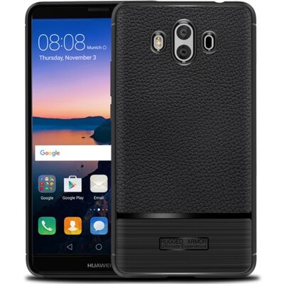 Hátlapvédő telefontok gumi / szilikon (bőrhatás, szálcsiszolt) Fekete [Huawei Mate 10]