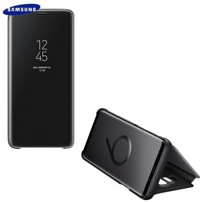 Samsung EF-ZG965CB Műanyag gyári telefontok (aktív flip, oldalra nyíló, Clear View Cover) Fekete [Samsung Galaxy S9+ Plus (SM-G965)]