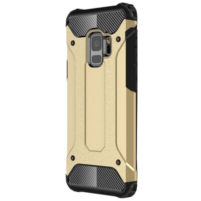 Defender műanyag hátlapvédő telefontok (közepesen ütésálló, gumi / szilikon belső, fémhatás) Arany [Samsung Galaxy S9 (SM-G960)]