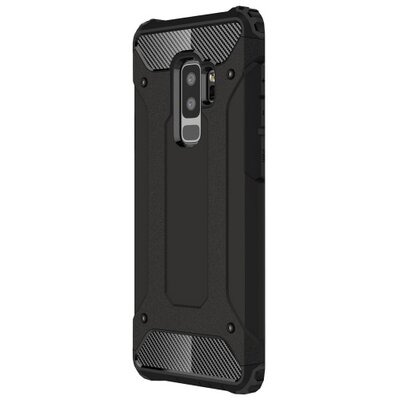 Defender műanyag hátlapvédő telefontok (közepesen ütésálló, gumi / szilikon belső, fémhatás) Fekete [Samsung Galaxy S9+ Plus (SM-G965)]