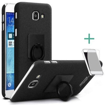 IMAK műanyag hátlapvédő telefontok (gumírozott, telefontartó gyűrű, 360°-ban forgatható, kijelzővédő fóliával) Fekete [Samsung Galaxy A3 (2017) SM-A320F]
