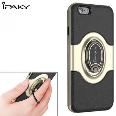 IPAKY műanyag hátlapvédő telefontok (gumi / szilikon belső, mágneses telefontartó gyűrű, 360°-ban forgatható) Arany [Apple iPhone 6+ Plus 5.5", Apple iPhone 6S+ Plus 5.5"]