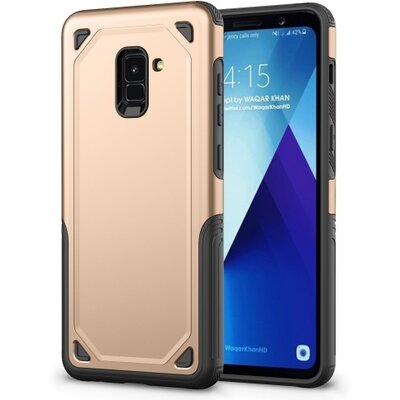 Defender műanyag hátlapvédő telefontok (közepesen ütésálló, gumi / szilikon belső) Arany/Szürke [Samsung Galaxy A8+ Plus (2018) SM-A730F]