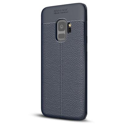 Hátlapvédő telefontok gumi / szilikon (bőrhatás, varrás minta) SötétKék [Samsung Galaxy S9 (SM-G960)]