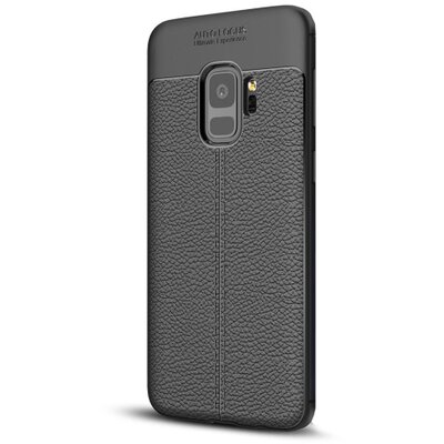 Hátlapvédő telefontok gumi / szilikon (bőrhatás, varrás minta) Fekete [Samsung Galaxy S9 (SM-G960)]