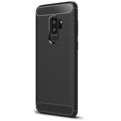 Hátlapvédő telefontok gumi / szilikon (közepesen ütésálló, szálcsiszolt, karbonminta) Fekete [Samsung Galaxy S9+ Plus (SM-G965)]