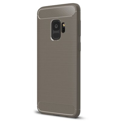 Hátlapvédő telefontok gumi / szilikon (közepesen ütésálló, szálcsiszolt, karbonminta) Szürke [Samsung Galaxy S9 (SM-G960)]