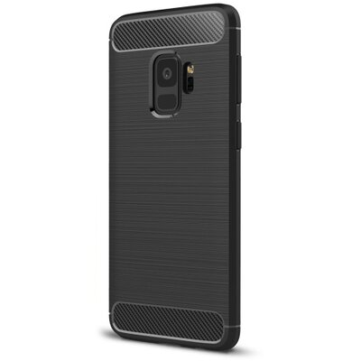 Hátlapvédő telefontok gumi / szilikon (közepesen ütésálló, szálcsiszolt, karbonminta) Fekete [Samsung Galaxy S9 (SM-G960)]