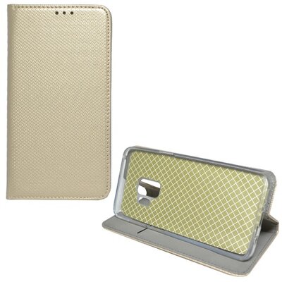 Telefontok álló, bőr hatású (flip, oldalra nyíló, asztali tartó funkció, rombuszminta) Arany [Samsung Galaxy S9 (SM-G960)]