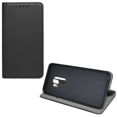 Telefontok álló, bőr hatású (flip, oldalra nyíló, asztali tartó funkció, rombuszminta) Fekete [Samsung Galaxy S9+ Plus (SM-G965)]