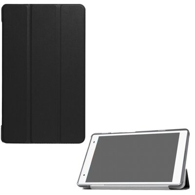 Tablet védőtok álló, bőr (FLIP, oldalra nyíló, TRIFOLD asztali tartó funkció) FEKETE [Lenovo Tab 4 8" (ZA2B0012BG)]