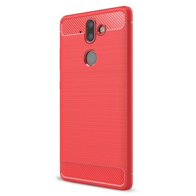 Hátlapvédő telefontok gumi / szilikon (közepesen ütésálló, szálcsiszolt, karbonminta) Piros [Nokia 9]
