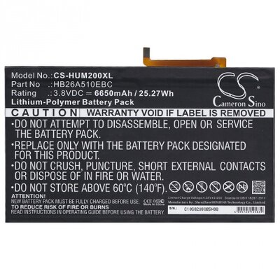 Utángyártott akkumulátor 6650 mAh Li-Polymer (HB26A510EBC kompatibilis) - Huawei MediaPad M2 10 LTE (M2-A01L), Huawei MediaPad M2 10 WIFI (M2-A01W)
