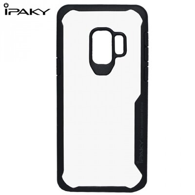 IPAKY műanyag hátlapvédő telefontok (közepesen ütésálló, átlátszó hátlap, szilikon keret) Fekete [Samsung Galaxy S9 (SM-G960)]
