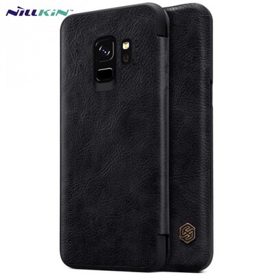 Nillkin Qin Telefontok álló, bőr hatású (flip, oldalra nyíló, bankkártya tartó) Fekete [Samsung Galaxy S9 (SM-G960)]