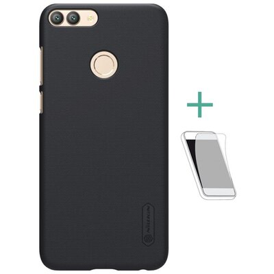 Nillkin Super Frosted műanyag hátlapvédő telefontok (gumírozott, érdes felület, kijelzővédő fóliával) Fekete [Huawei P Smart (Enjoy 7S)]