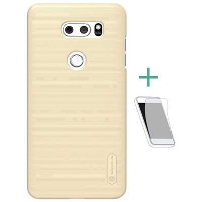 Nillkin Super Frosted műanyag hátlapvédő telefontok (gumírozott, érdes felület, kijelzővédő fóliával) Arany [LG V30 (H930)]
